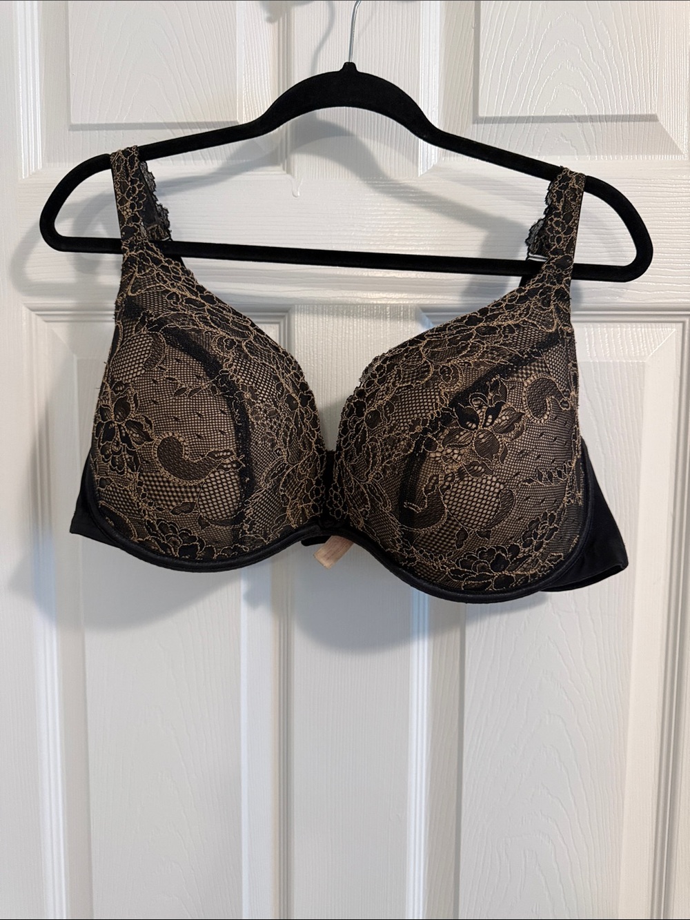 Cacique Black Bra with Gold Lace Overlay